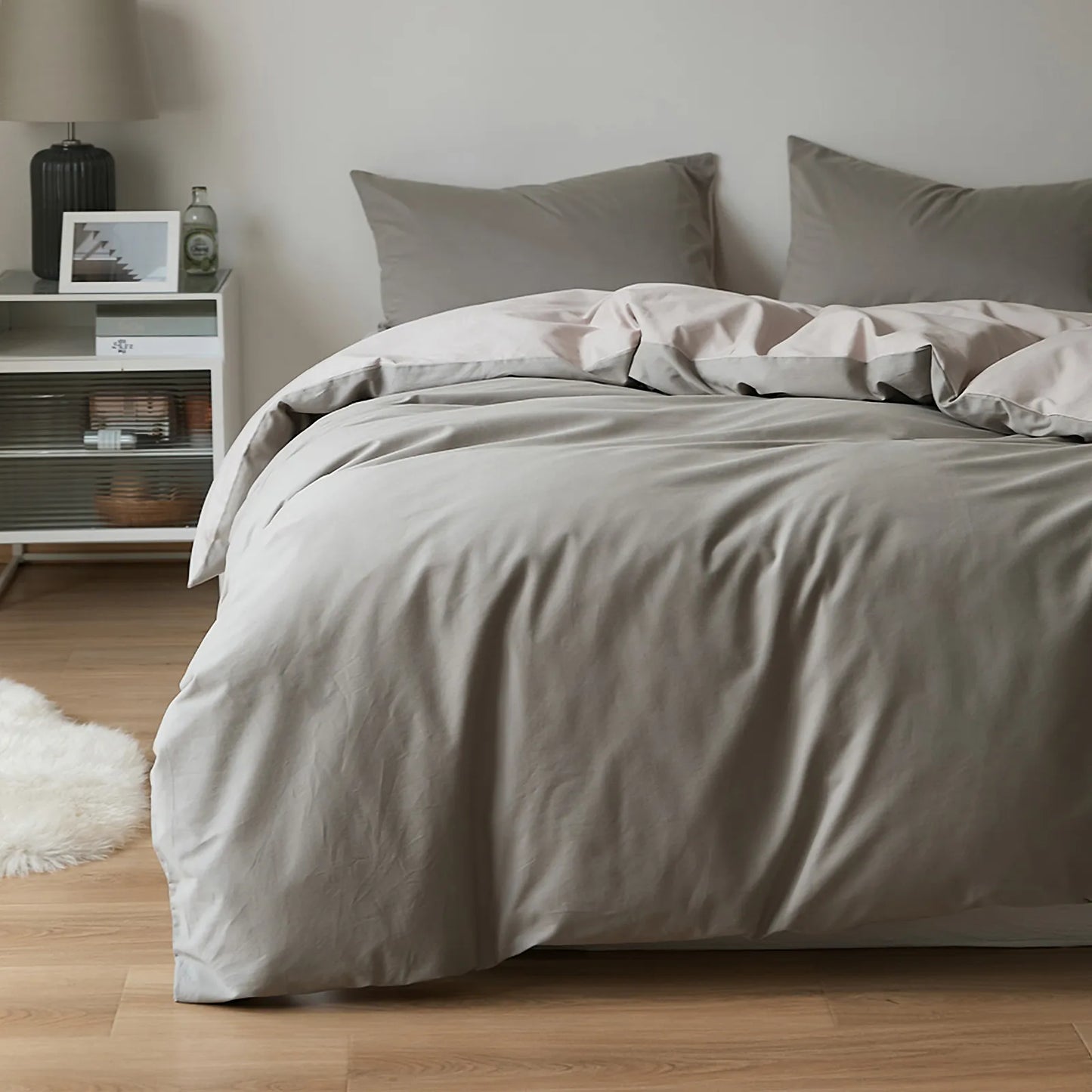 Soft Neutral Two-Tone Cotton Duvet Cover