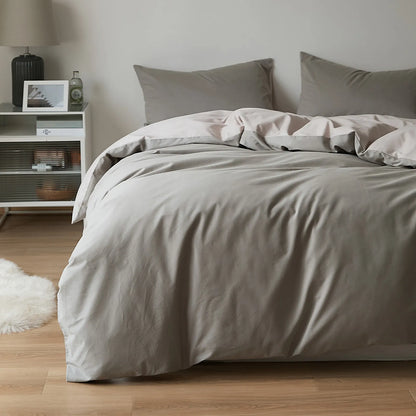 Soft Neutral Two-Tone Cotton Duvet Cover