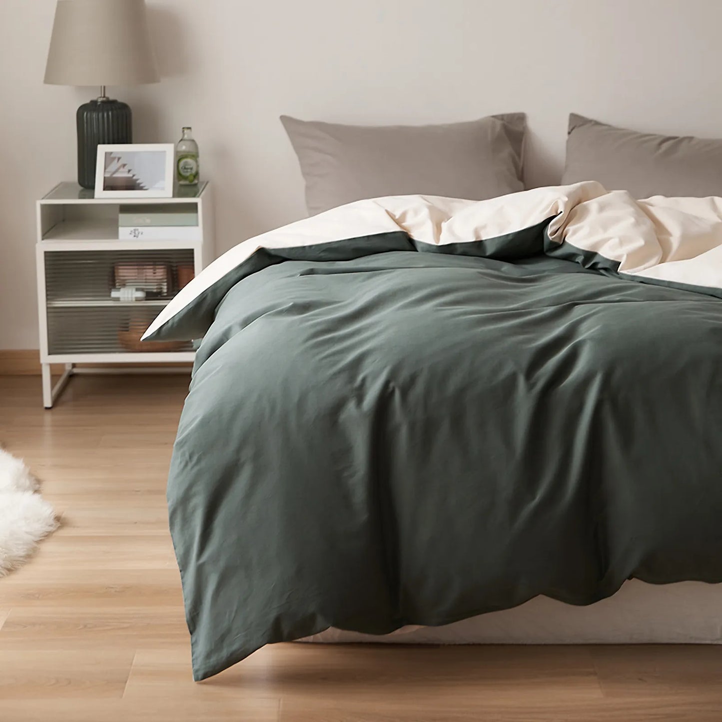 Soft Neutral Two-Tone Cotton Duvet Cover