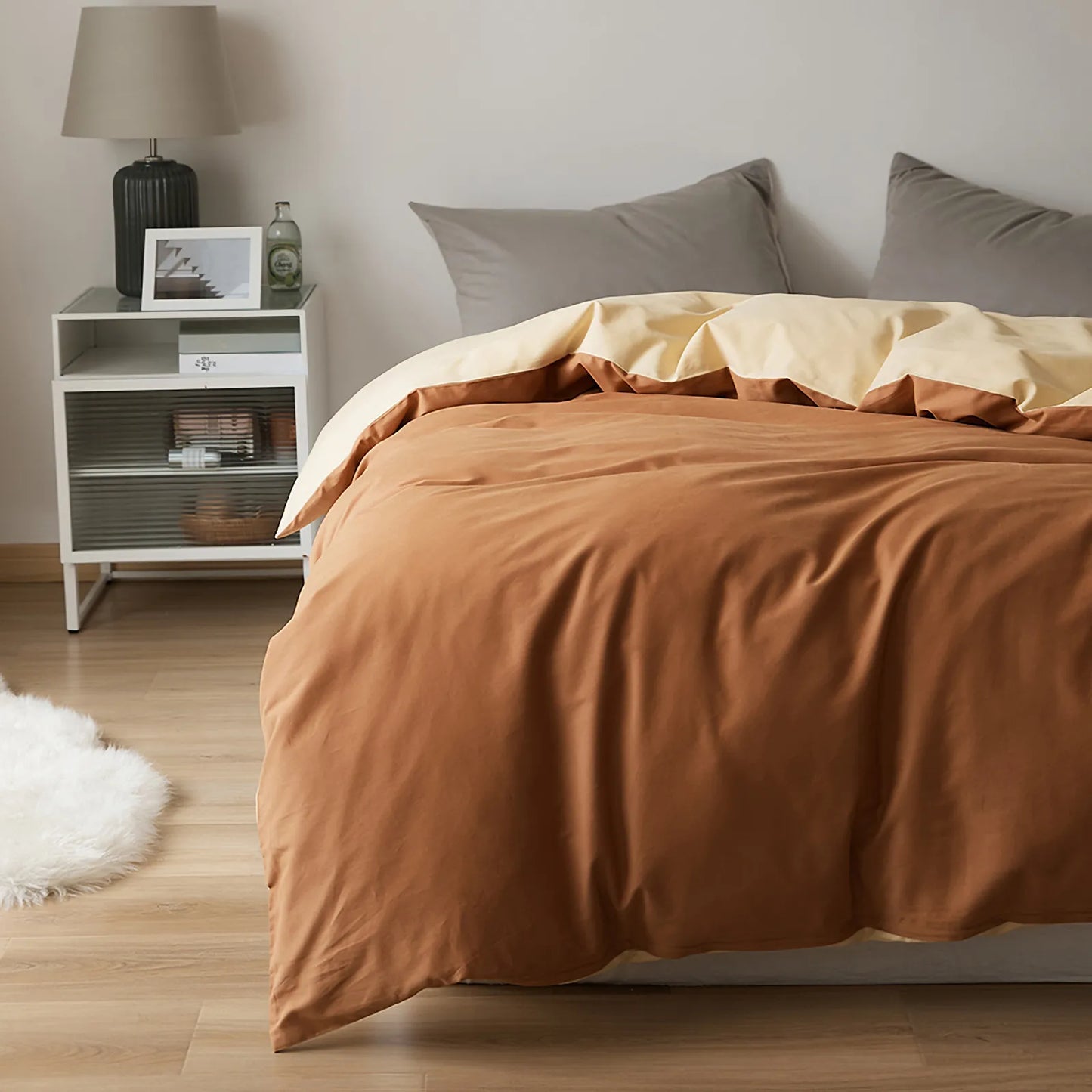 Soft Neutral Two-Tone Cotton Duvet Cover