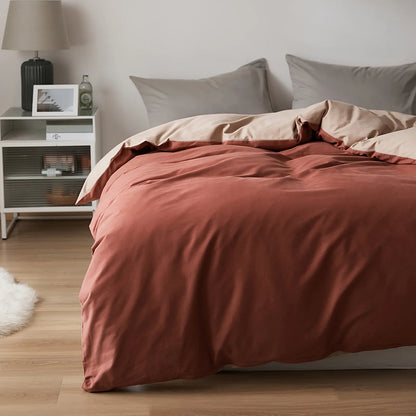 Soft Neutral Two-Tone Cotton Duvet Cover