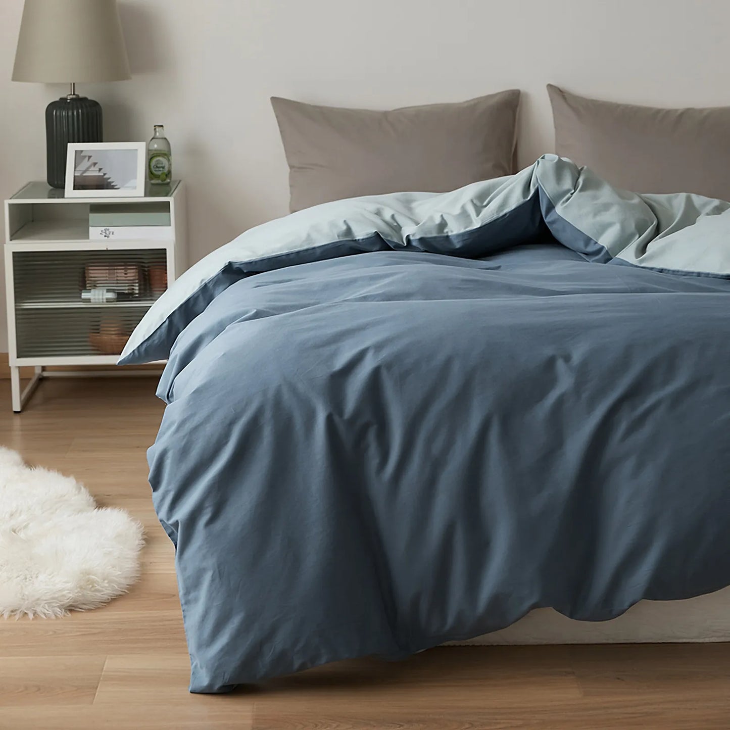 Soft Neutral Two-Tone Cotton Duvet Cover