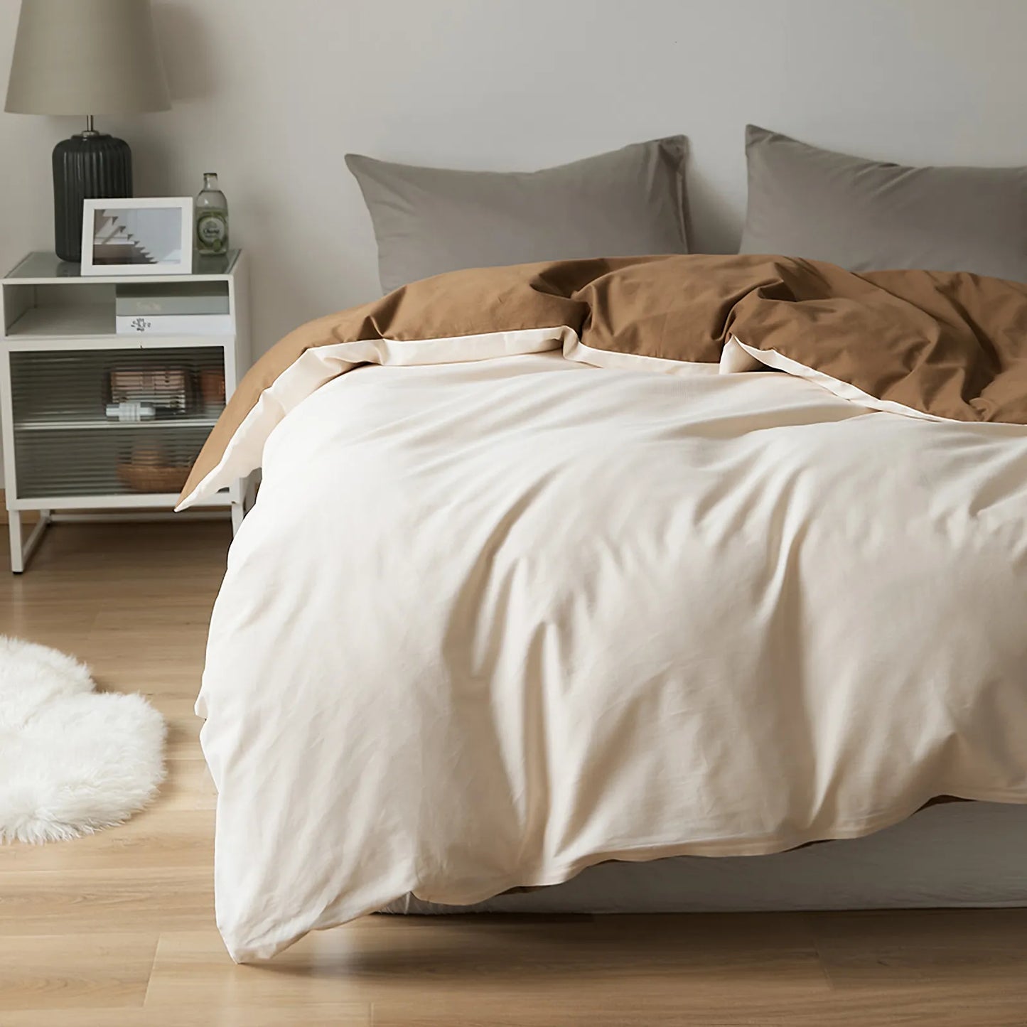 Soft Neutral Two-Tone Cotton Duvet Cover