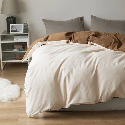 Soft Neutral Two-Tone Cotton Duvet Cover