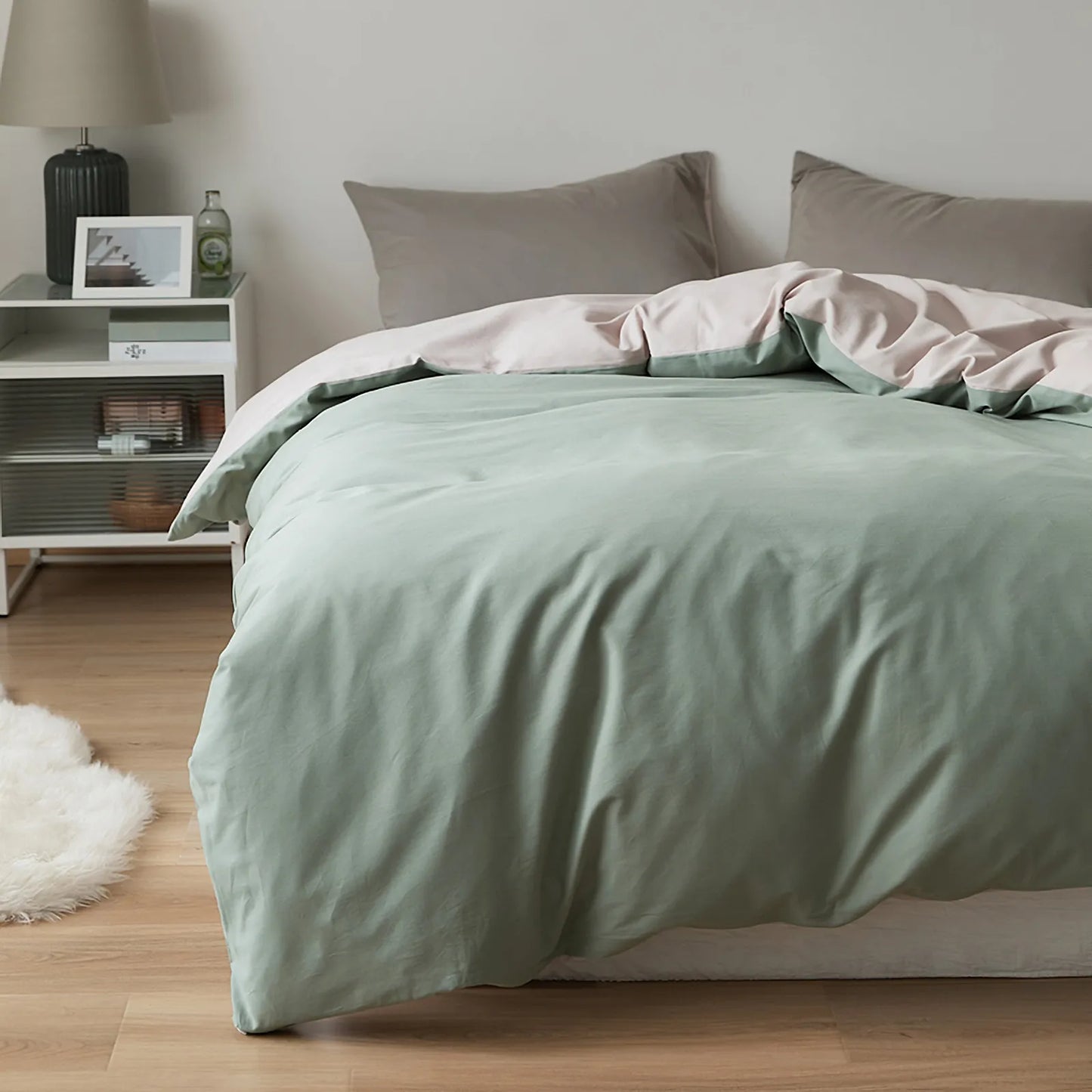 Soft Neutral Two-Tone Cotton Duvet Cover