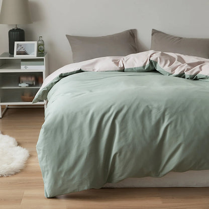 Soft Neutral Two-Tone Cotton Duvet Cover