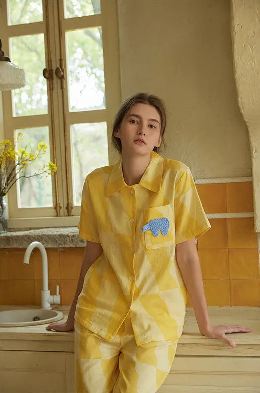Soft Sunny Checkered Cotton Pajama Set