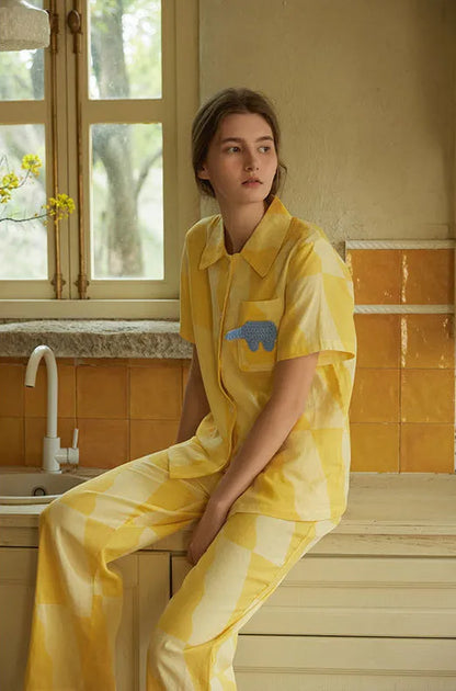Soft Sunny Checkered Cotton Pajama Set