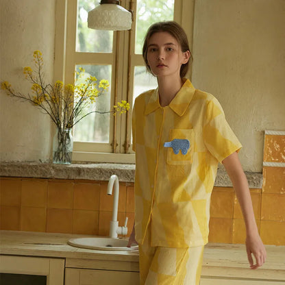 Soft Sunny Checkered Cotton Pajama Set