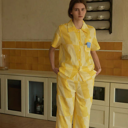 Soft Sunny Checkered Cotton Pajama Set