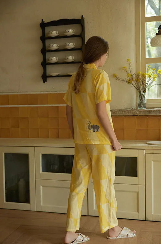 Soft Sunny Checkered Cotton Pajama Set