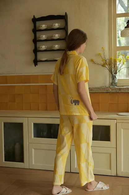 Soft Sunny Checkered Cotton Pajama Set