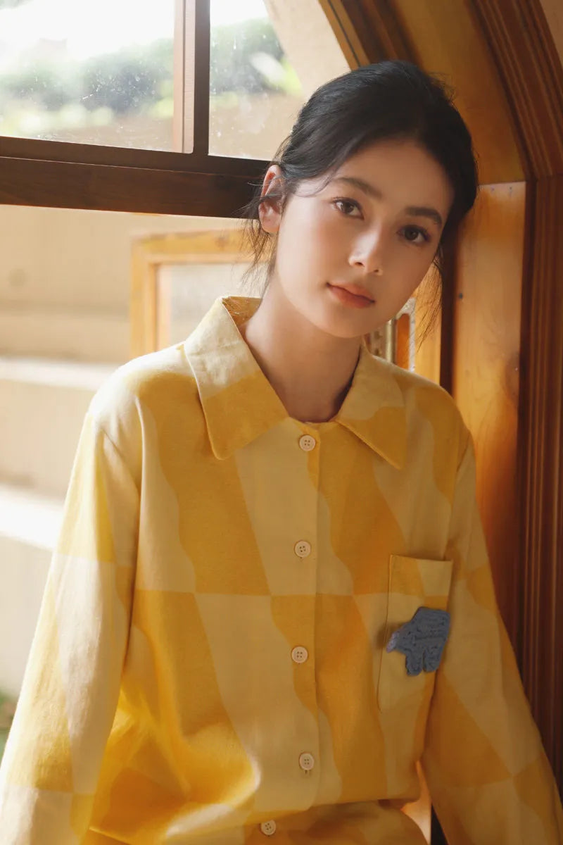 Soft Sunny Checkered Cotton Pajama Set