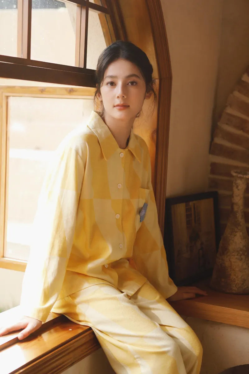 Soft Sunny Checkered Cotton Pajama Set