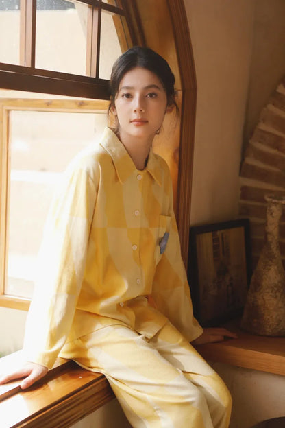 Soft Sunny Checkered Cotton Pajama Set