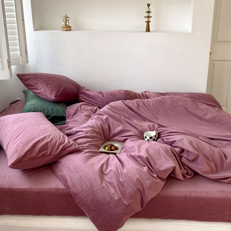 Solid Color Velvet Bedding Set