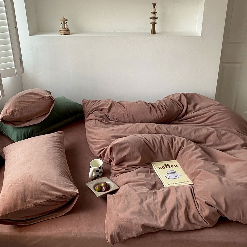 Solid Color Velvet Bedding Set