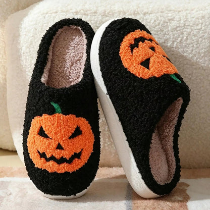 Spooky Pumkin Soft Plush House Slippers