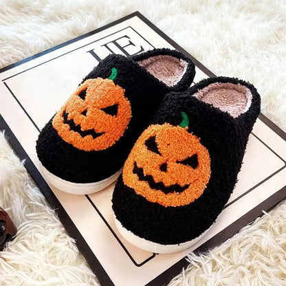 Spooky Pumkin Soft Plush House Slippers