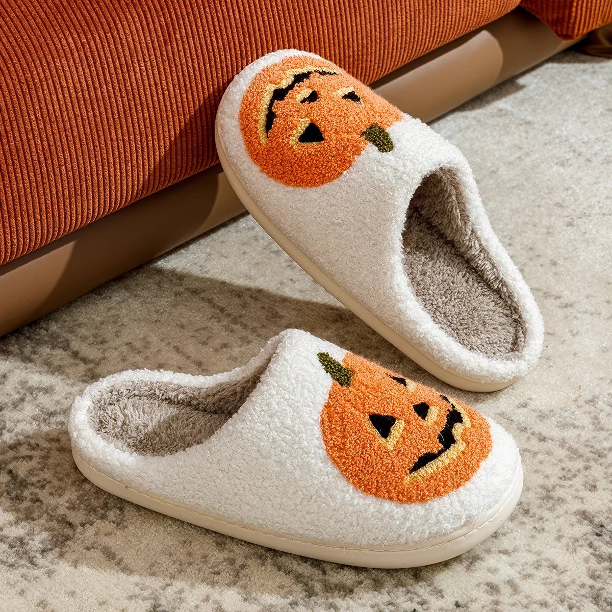 Spooky Pumkin Soft Plush House Slippers