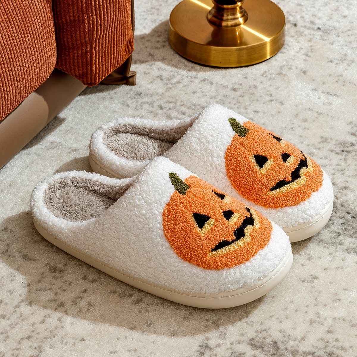 Spooky Pumkin Soft Plush House Slippers