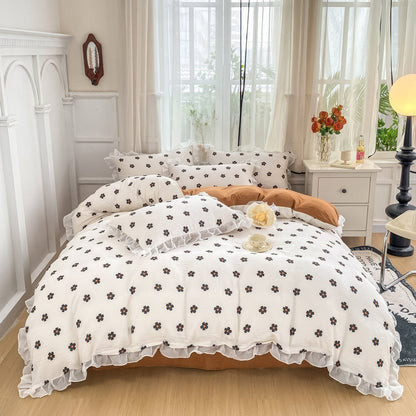 Spring Flowers Print Lace Bedding Set