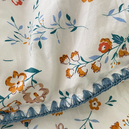 Stitched Edge Blue Wildflowers Bedding Set bed sheet bedsheets coquette cottagecore floral