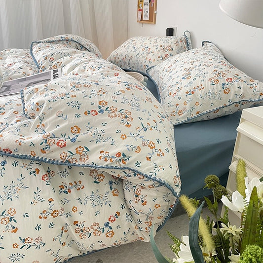 Stitched Edge Blue Wildflowers Bedding Set bed sheet bedsheets coquette cottagecore floral