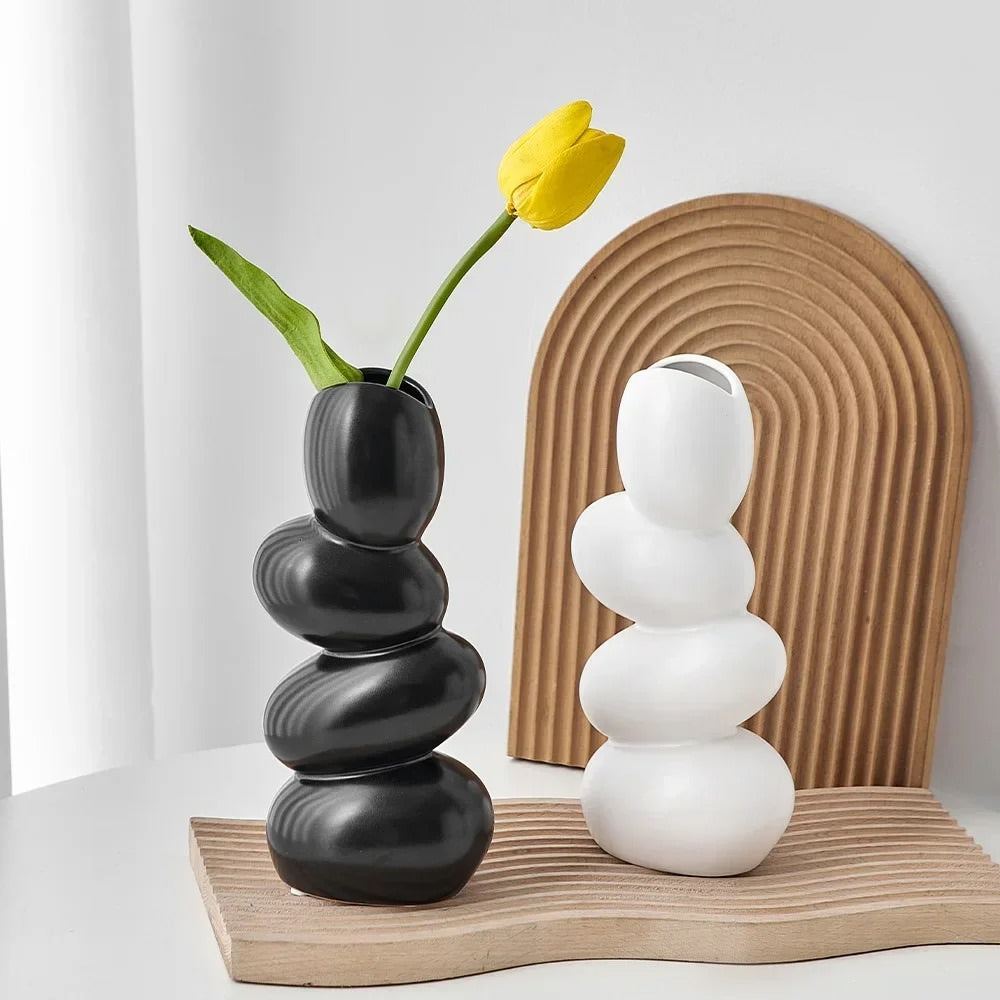 Staked Stones Modern Ceramic Vase matte pastel decor SUB CATEGORY_Vases