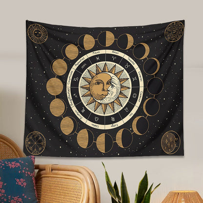 Moon Phases Zodiac Tapestry fairy floral SUB CATEGORY_Tapestries sunflowers witchy