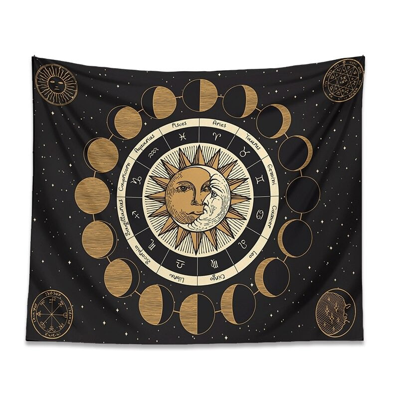 Moon Phases Zodiac Tapestry fairy floral SUB CATEGORY_Tapestries sunflowers witchy