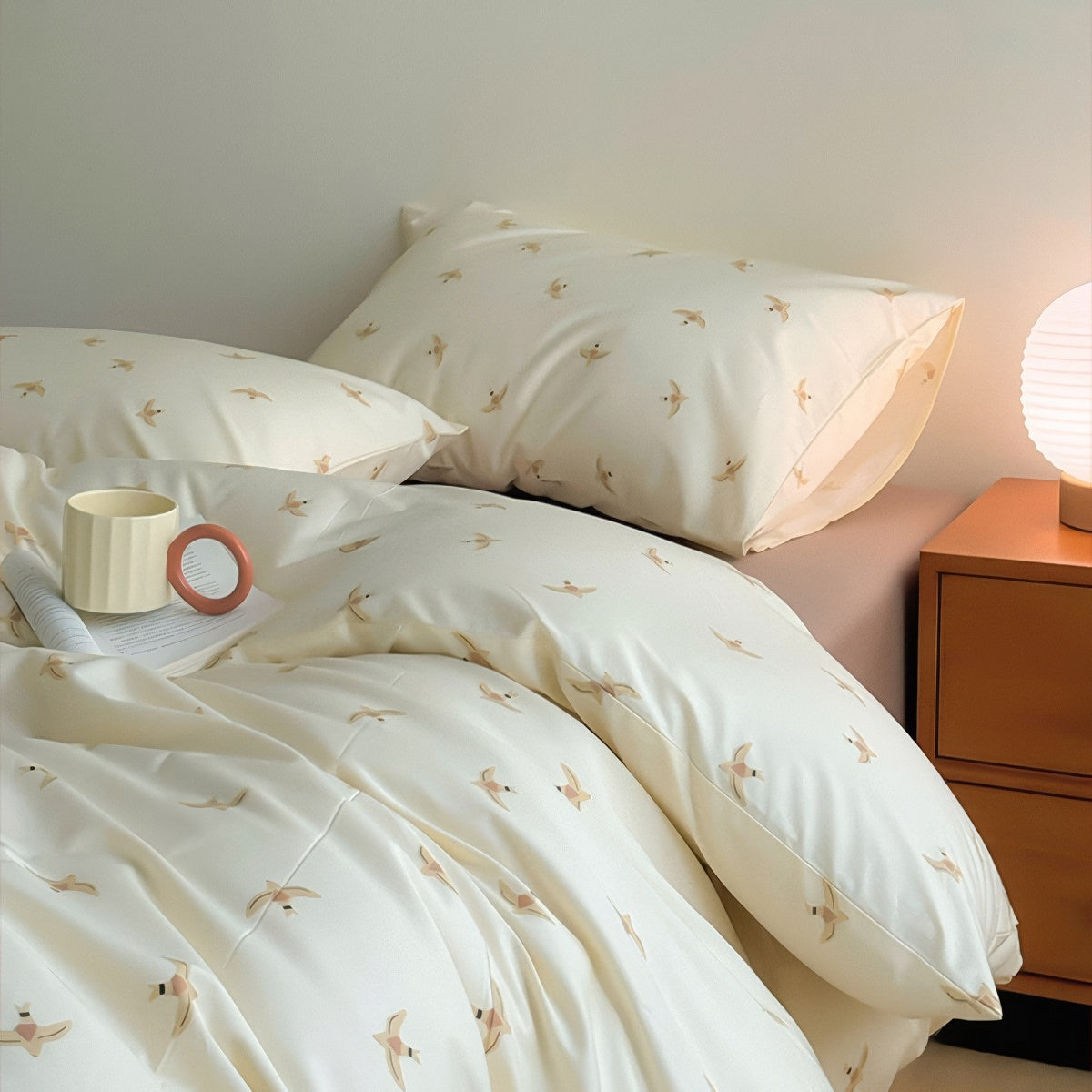 Bettwäscheset aus Baumwolle mit Schwalben-Vogel-Print