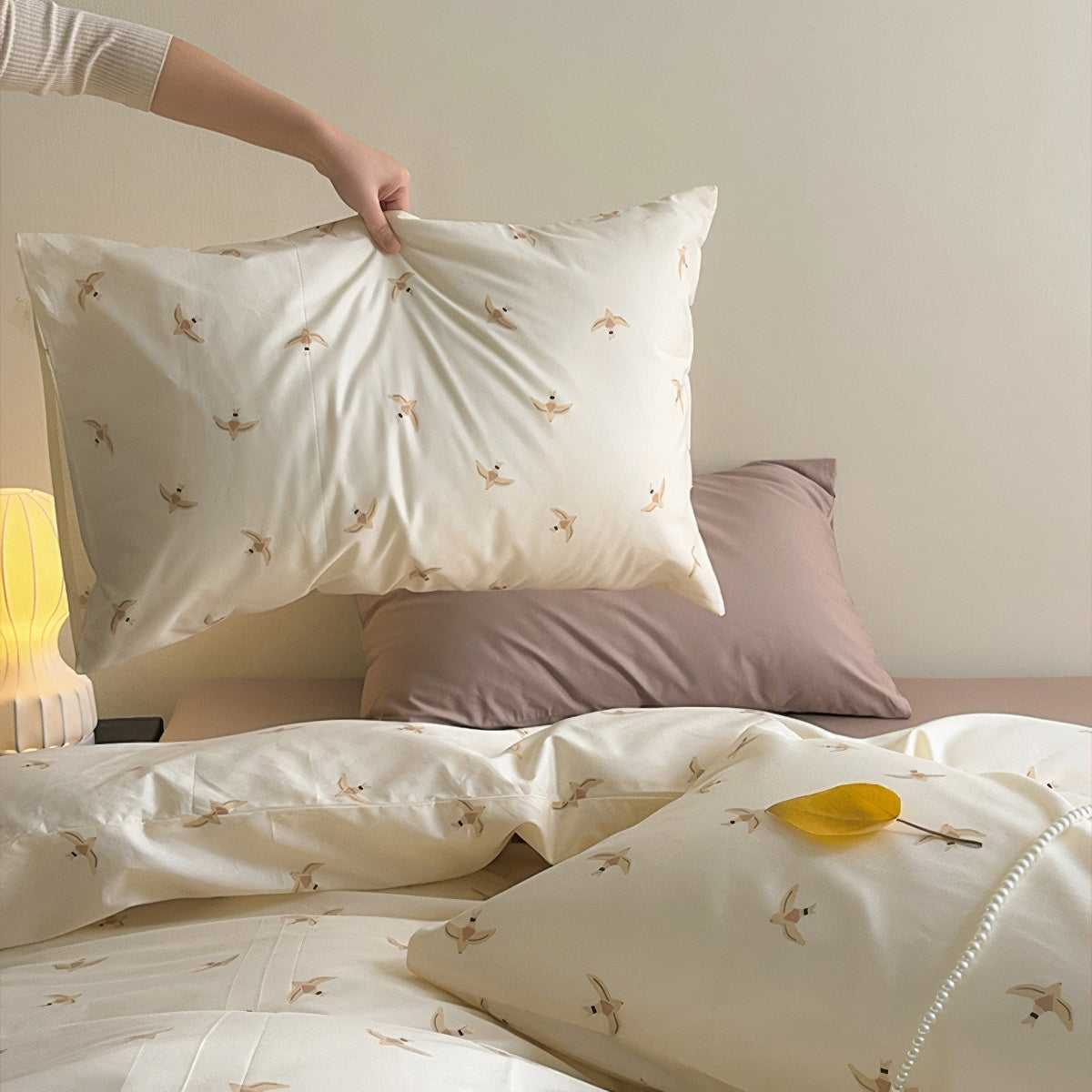 Bettwäscheset aus Baumwolle mit Schwalben-Vogel-Print
