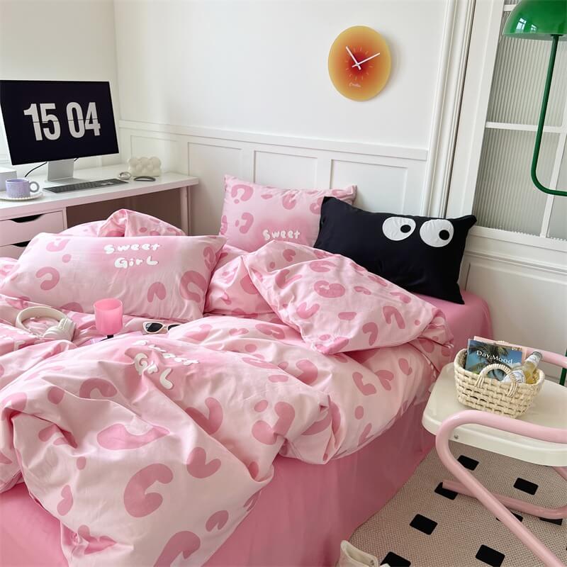 Sweet Girl Pink Leopard Print Bedding Set bed sheet bedsheets duvet cover