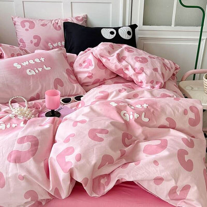 Sweet Girl Pink Leopard Print Bedding Set bed sheet bedsheets duvet cover