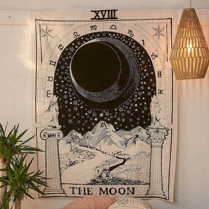 The Moon Tarot Monochrome Tapestry AESTHETIC_Witchcore SUB CATEGORY_Tapestries