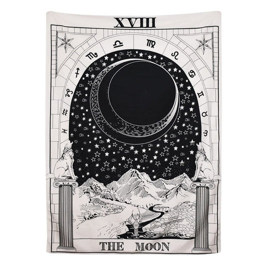 The Moon Tarot Monochrome Tapestry AESTHETIC_Witchcore SUB CATEGORY_Tapestries