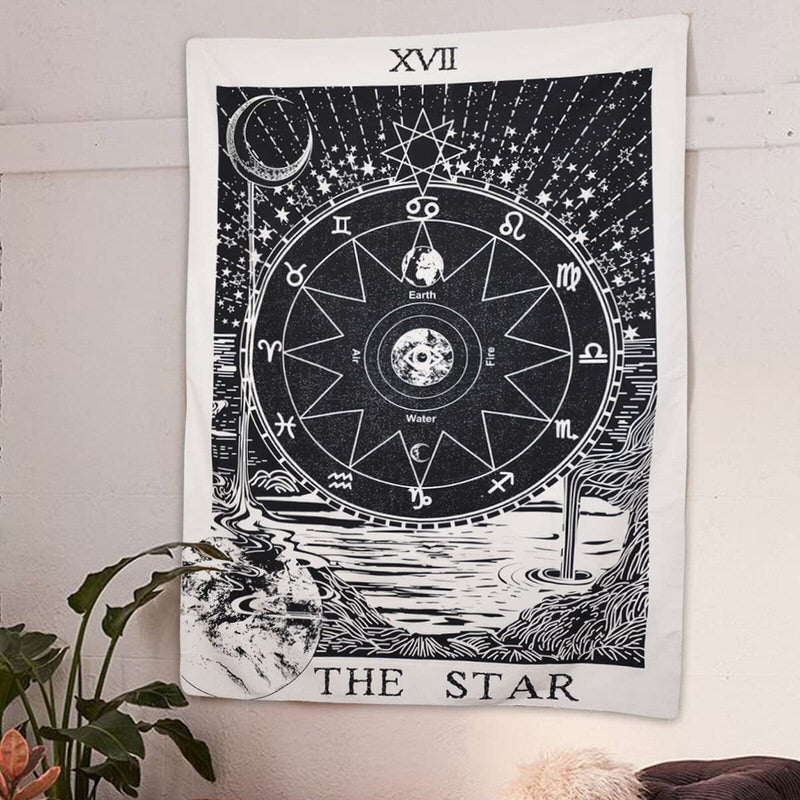 The Star Tarot Monochrome Tapestry AESTHETIC_Witchcore SUB CATEGORY_Tapestries