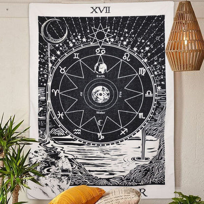 The Star Tarot Monochrome Tapestry AESTHETIC_Witchcore SUB CATEGORY_Tapestries