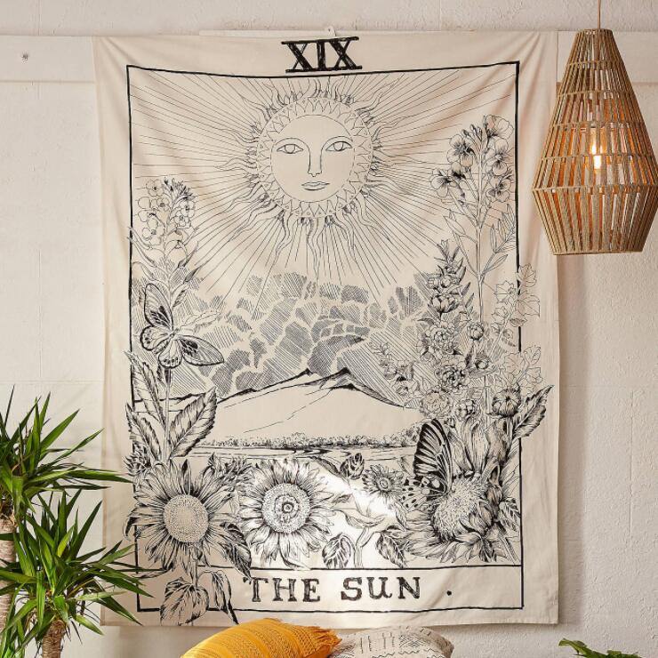 The Sun Tarot Monochrome Tapestry AESTHETIC_Witchcore SUB CATEGORY_Tapestries