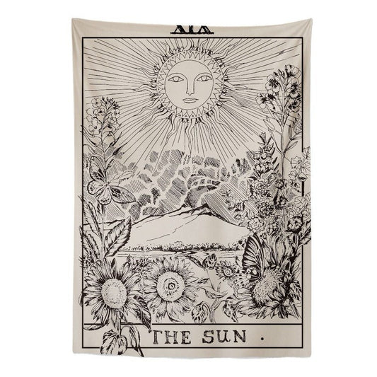 The Sun Tarot Monochrome Tapestry AESTHETIC_Witchcore SUB CATEGORY_Tapestries