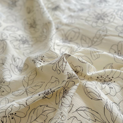 Thin Outline Floral Print Brown Shaded Bedding Set