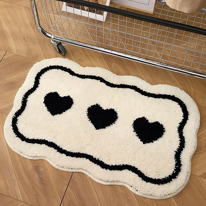 Three Hearts Black & White Tufted Rug