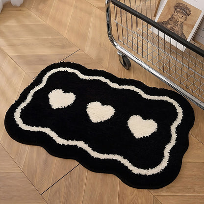 Three Hearts Black & White Tufted Rug