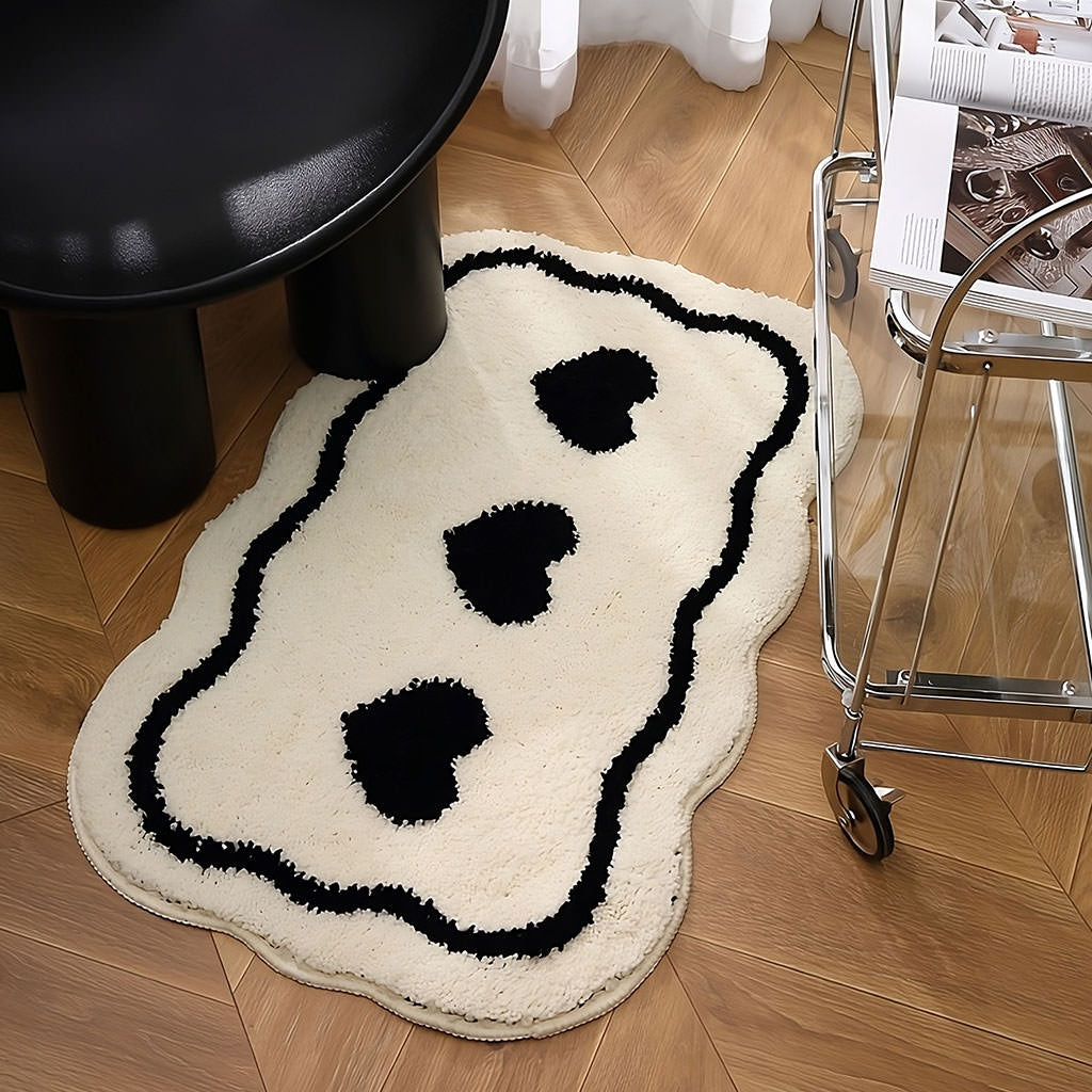 Three Hearts Black & White Tufted Rug