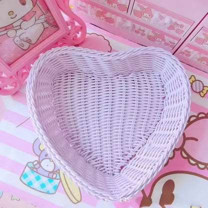 Heart-Shaped Pastel Woven Storage Basket