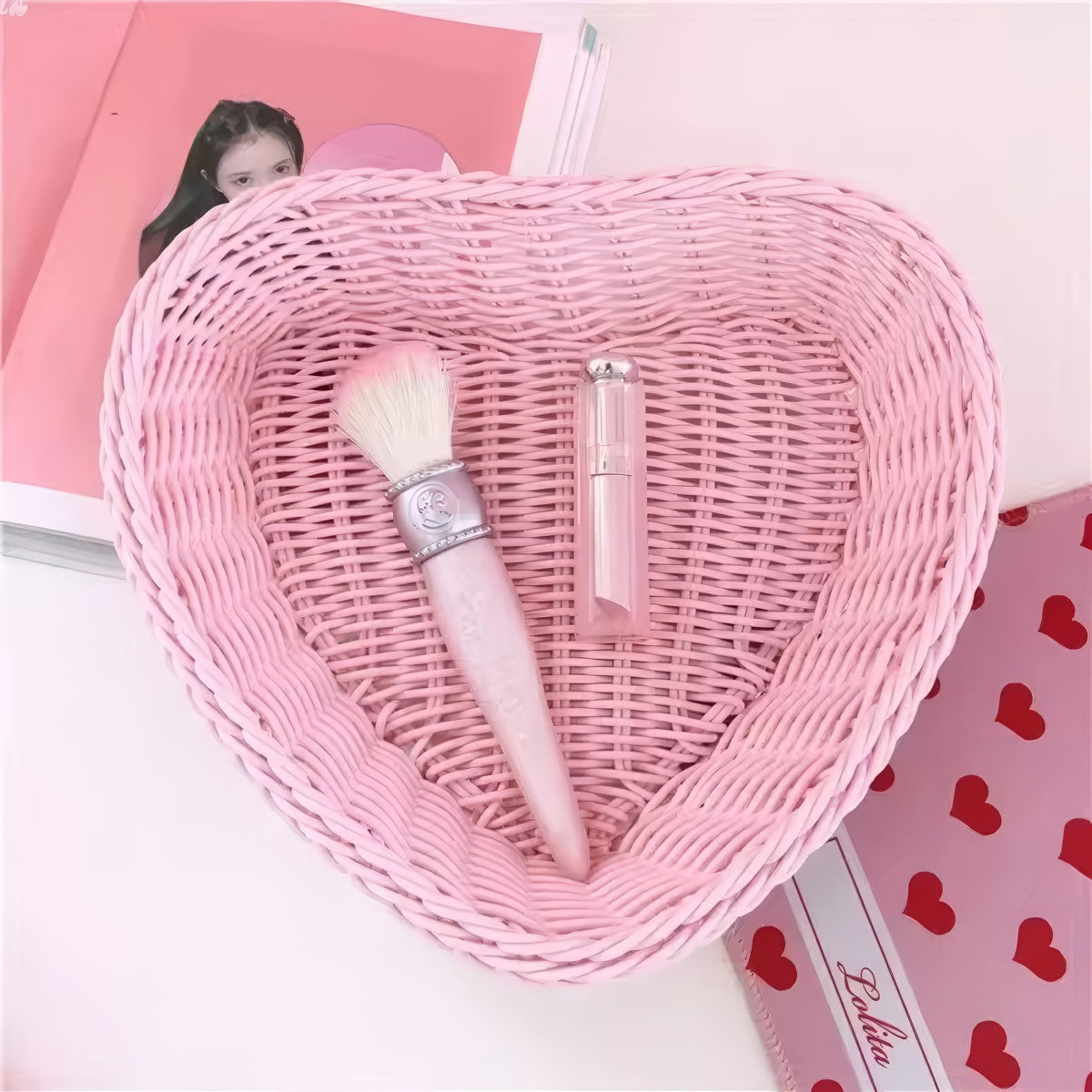 Heart-Shaped Pastel Woven Storage Basket