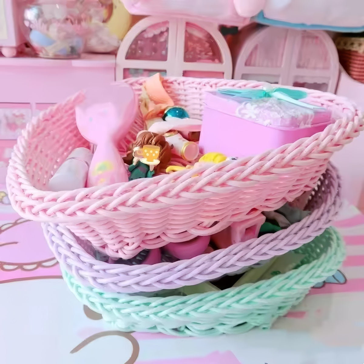 Heart-Shaped Pastel Woven Storage Basket