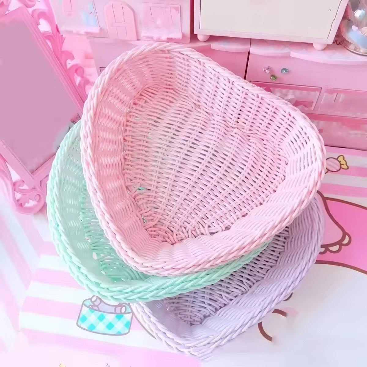 Heart-Shaped Pastel Woven Storage Basket