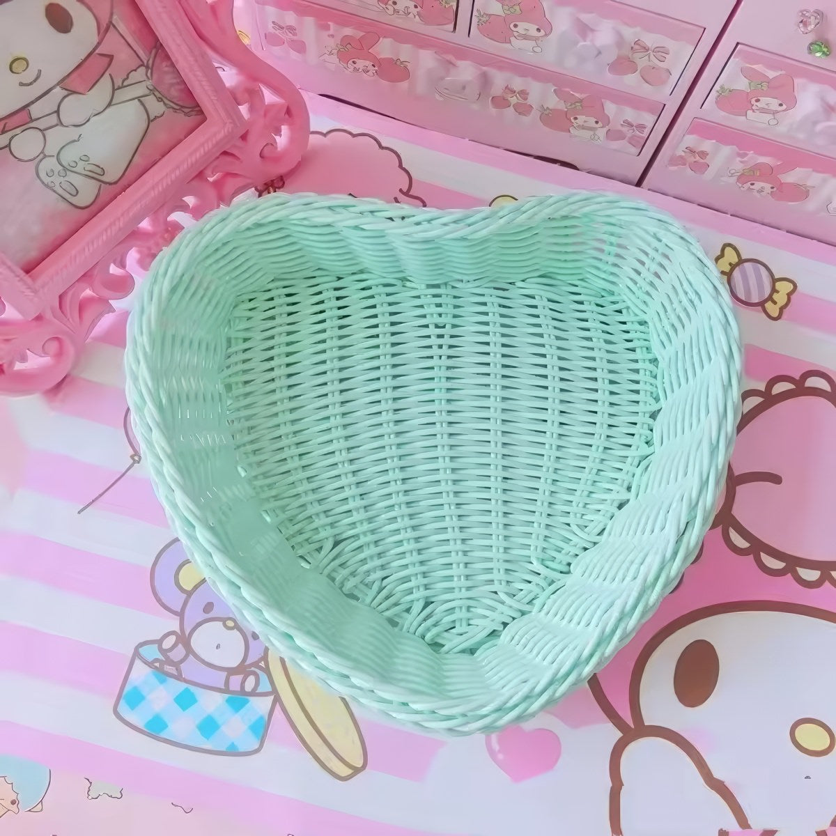 Heart-Shaped Pastel Woven Storage Basket